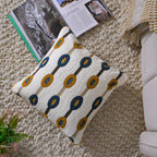 Decorative Tufted Pillow | Modern Geometric Oval Design | Mustard & Navy Blue Set of 1 Pc