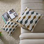 Decorative Tufted Pillow | Modern Geometric Oval Design | Mustard & Navy Blue Set of 1 Pc