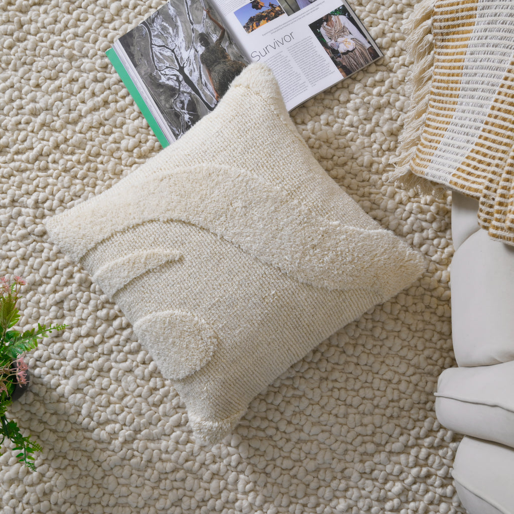 Tufted Decorative Pillow | Textured Boho Accent Cushion | Off-White Neutral Decor Set of 1 Pc