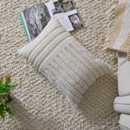 Boho Striped Lumbar Pillow Cover | Cream & Tan Textured Linear Hand-Woven Accent for Farmhouse & Coastal Decor Set of 1 Pc