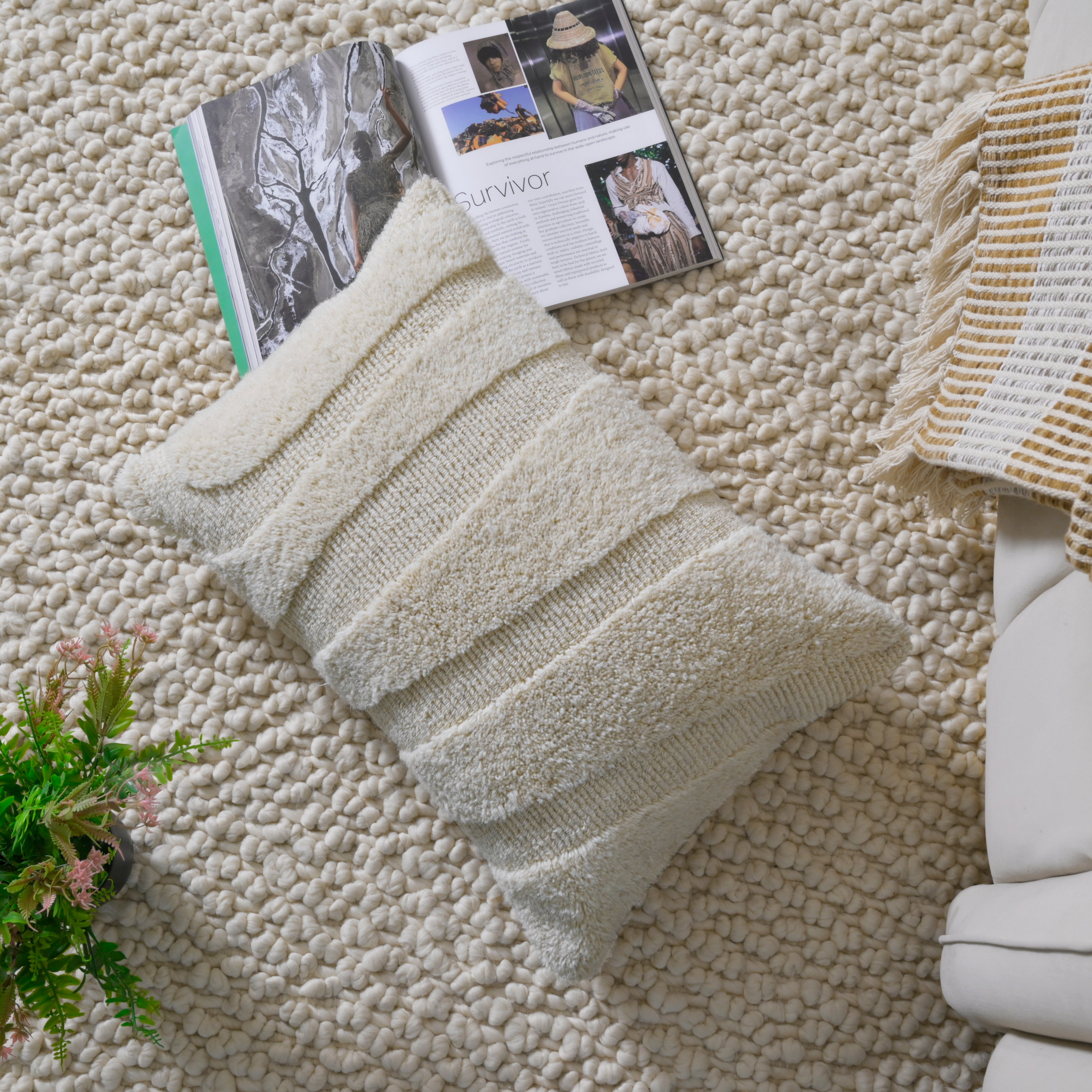 Ultra-Textured Cream Lumbar Pillow Case |  Perfect Size Accent for Farmhouse, Scandi, and Minimalist Home Decor Set of 1 Pc