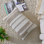 Hand-Tufted Decorative Lumbar Pillow Cover| Textured Stripe  Neutral Cream and Sand Accent Pillow for Sofa, Armchair, and Bedroom Decor Set of 1 Pc