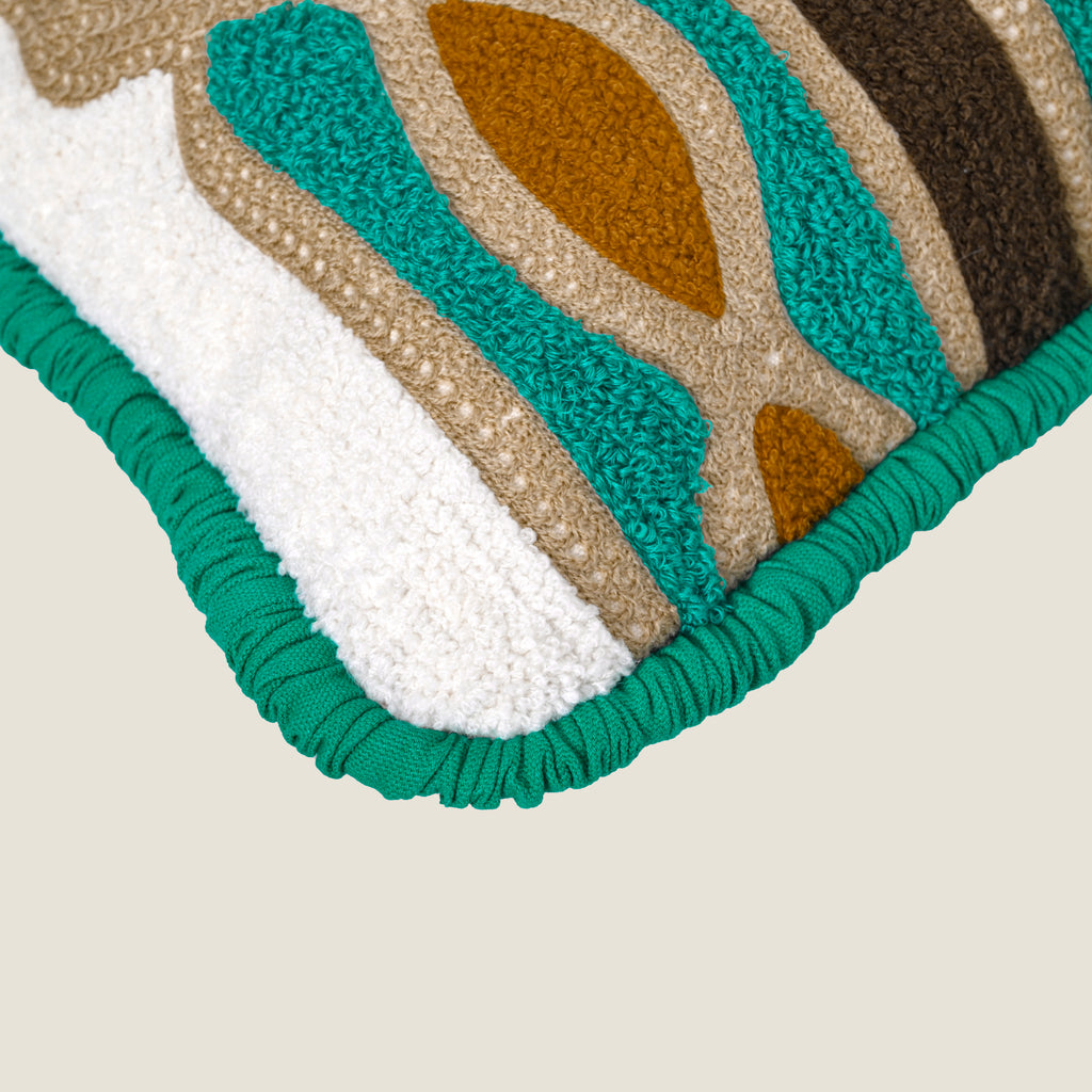 Premium Geometric Tufted Cushion Cover | Soft Decorative Cotton Pillow Case for Sofa, Bed & Living Room (Green & Mustard) Set of 1 Pc