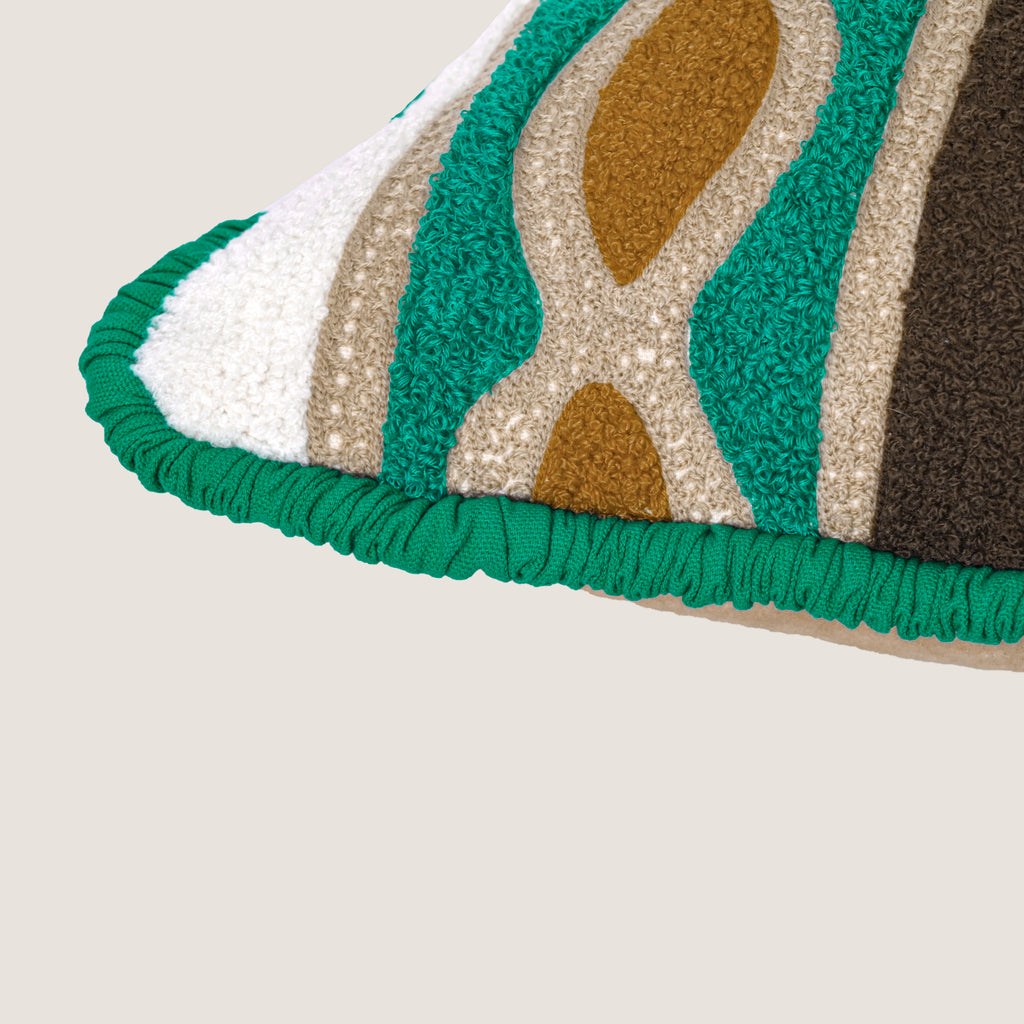 Premium Geometric Tufted Cushion Cover | Soft Decorative Cotton Pillow Case for Sofa, Bed & Living Room (Green & Mustard) Set of 1 Pc