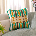 Premium Geometric Tufted Cushion Cover | Soft Decorative Cotton Pillow Case for Sofa, Bed & Living Room (Green & Mustard) Set of 1 Pc