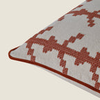 Boho Square Cushion Cover | Terracotta Rust Embroidered Geometric Pattern – Cream Cotton Canvas Decorative Pillow Case for Couch, Sofa, and Living Room Set of 1 Pc