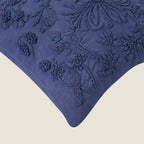 Hand-Embroidered Floral Decorative Pillow Cover | Navy Blue Textured Cotton Linen Cushion Cover for Sofa, Couch, and Bedroom Set of 1 Pc