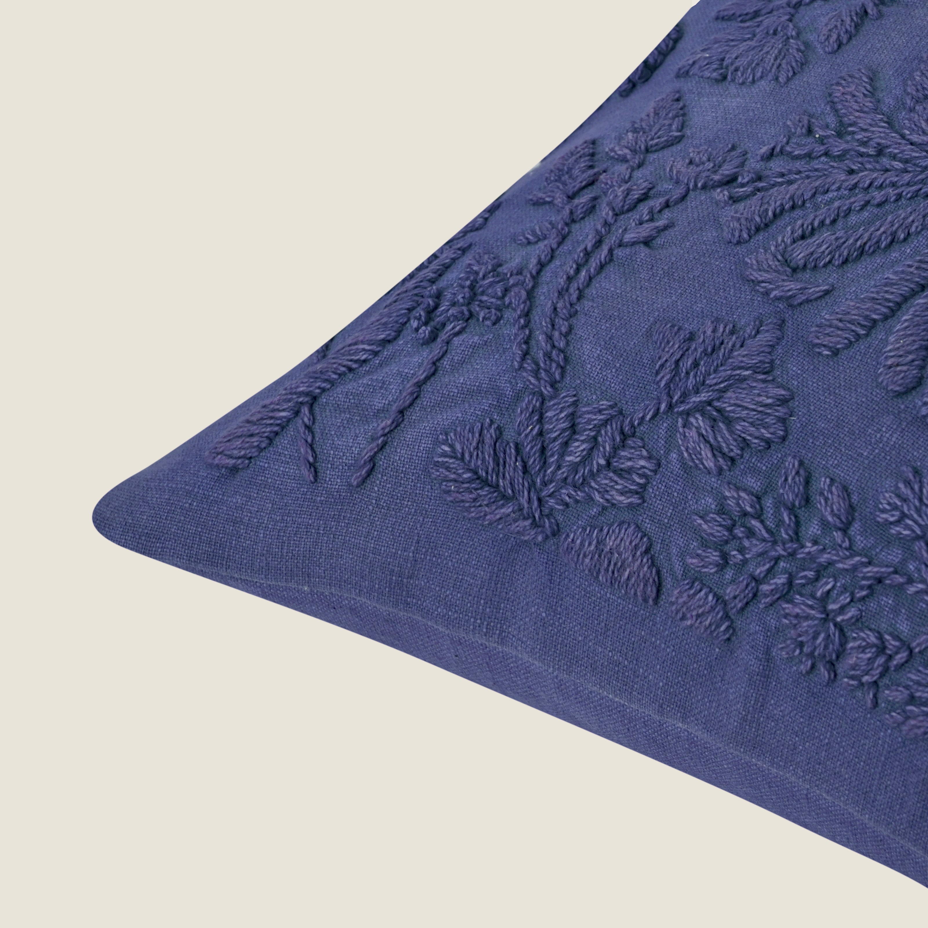 Hand-Embroidered Floral Decorative Pillow Cover | Navy Blue Textured Cotton Linen Cushion Cover for Sofa, Couch, and Bedroom Set of 1 Pc