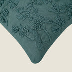 Hand-Embroidered Floral Cushion Cover | Teal Textured Pillow Cover for Sofa & Home Decor Set of 1 Pc