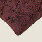 Hand-Embroidered Floral Cushion Cover | Deep Burgundy Textured Pillow Cover Set of 1 Pc