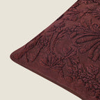 Hand-Embroidered Floral Cushion Cover | Deep Burgundy Textured Pillow Cover Set of 1 Pc