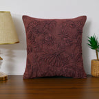 Hand-Embroidered Floral Cushion Cover | Deep Burgundy Textured Pillow Cover Set of 1 Pc