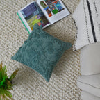 Hand-Embroidered Floral Cushion Cover | Teal Textured Pillow Cover for Sofa & Home Decor Set of 1 Pc