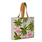 Handmade Flamingo Embroidered Canvas Tote Bag with Leather Straps