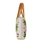 Handmade Flamingo Embroidered Canvas Tote Bag with Leather Straps