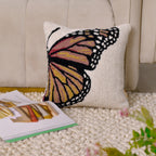 Hand-Hooked Butterfly Decorative Pillow Cover | Square Accent Cushion – Textured Cream & Dusty Rose Home Decor Set of 1 Pc