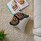 Hand-Hooked Butterfly Decorative Pillow Cover | Square Accent Cushion – Textured Cream & Dusty Rose Home Decor Set of 1 Pc