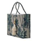 The Wanderlust Tapestry Tote Bag – Vintage Palm Print with Hand-Knotted Tassel