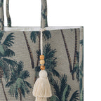 The Wanderlust Tapestry Tote Bag – Vintage Palm Print with Hand-Knotted Tassel