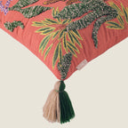 Hand-Embroidered Leopard Cushion Cover | Square Decorative Pillow Case with Tassels Set of 1 Pc