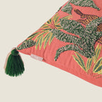 Hand-Embroidered Leopard Cushion Cover | Square Decorative Pillow Case with Tassels Set of 1 Pc