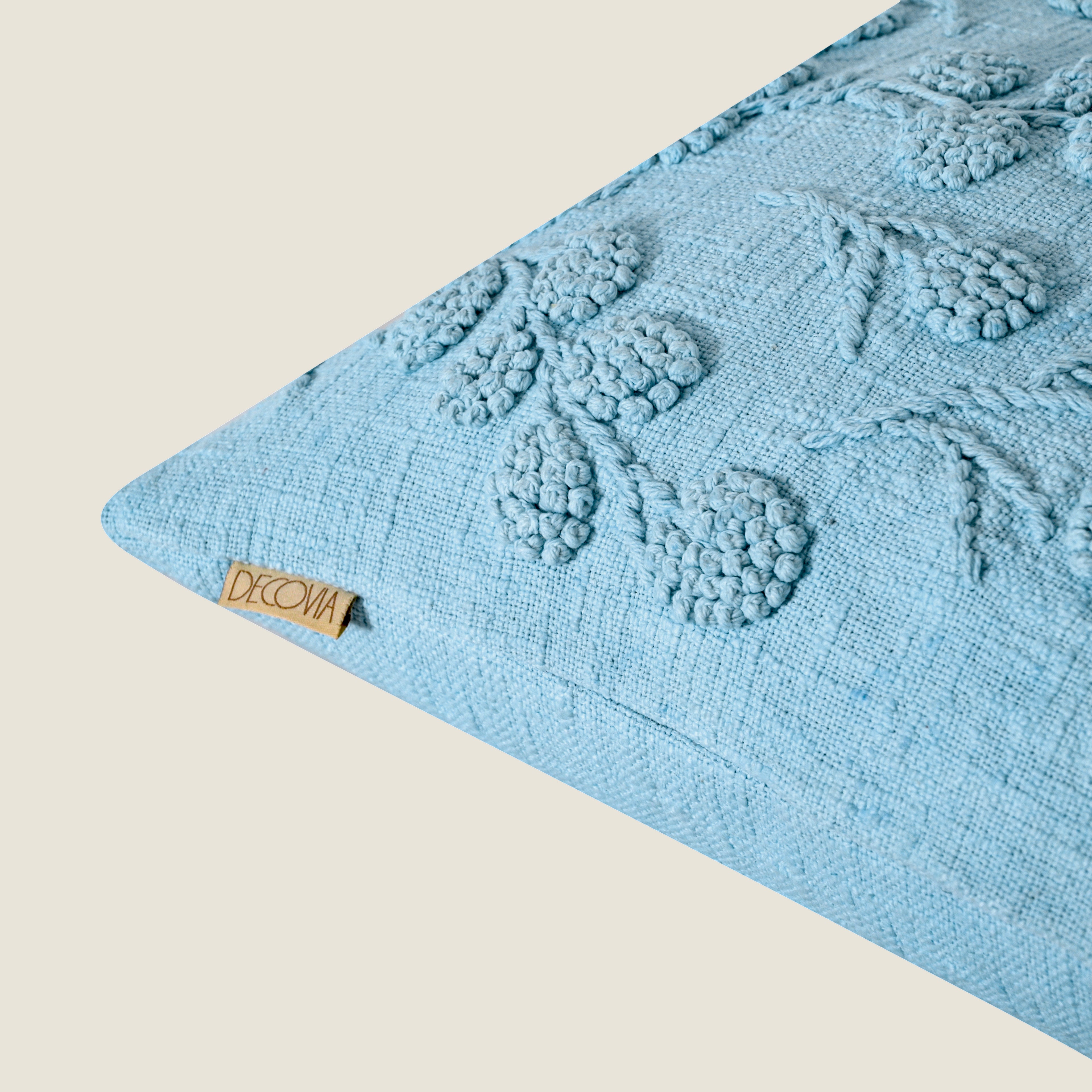 Sky Blue Embroidered Floral Pillow Cover | Textured Cotton Accent Cushion Cover Set of 1 Pc