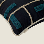 Modern Geometric Tufted Pillow Cover | Black & Teal Textured Cushion – Abstract Decor for Sofa or Living Room Set of 1 Pc