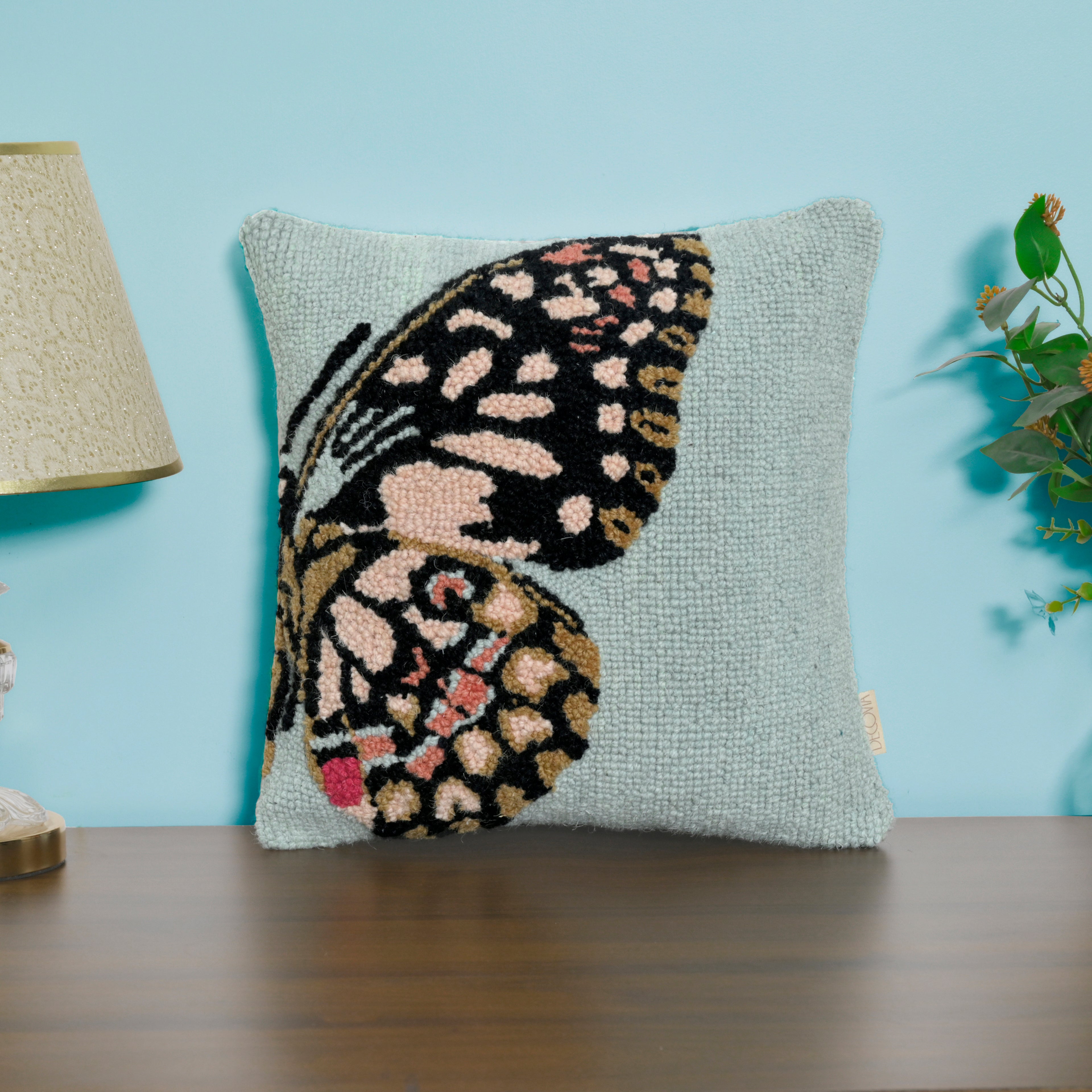 Hand-Hooked Butterfly Decorative Pillow Cover | Sage Green Textured Cushion - Inspired Decor for Kids Room Set of 1 Pc