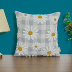 Daisy Flower Embroidery Cushion Cover | Blue & White Check Square Cushion Set of 1 Pc