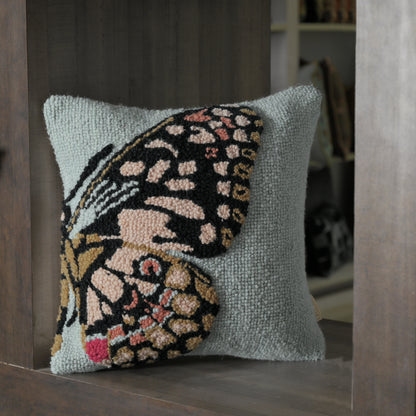 Hand-Hooked Butterfly Decorative Pillow Cover | Sage Green Textured Cushion - Inspired Decor for Kids Room Set of 1 Pc
