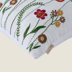 Boho Wildflower Garden Embroidered Pillow Cover | Square Botanical Accent White Set of 1 Pc