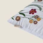 Boho Wildflower Garden Embroidered Pillow Cover | Square Botanical Accent White Set of 1 Pc