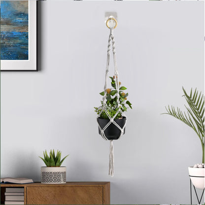 Handmade Macramé Plant Hanger with Elegant Black Metal Pot | Boho Home Decor Hanging Planter for Indoor &amp; Outdoor