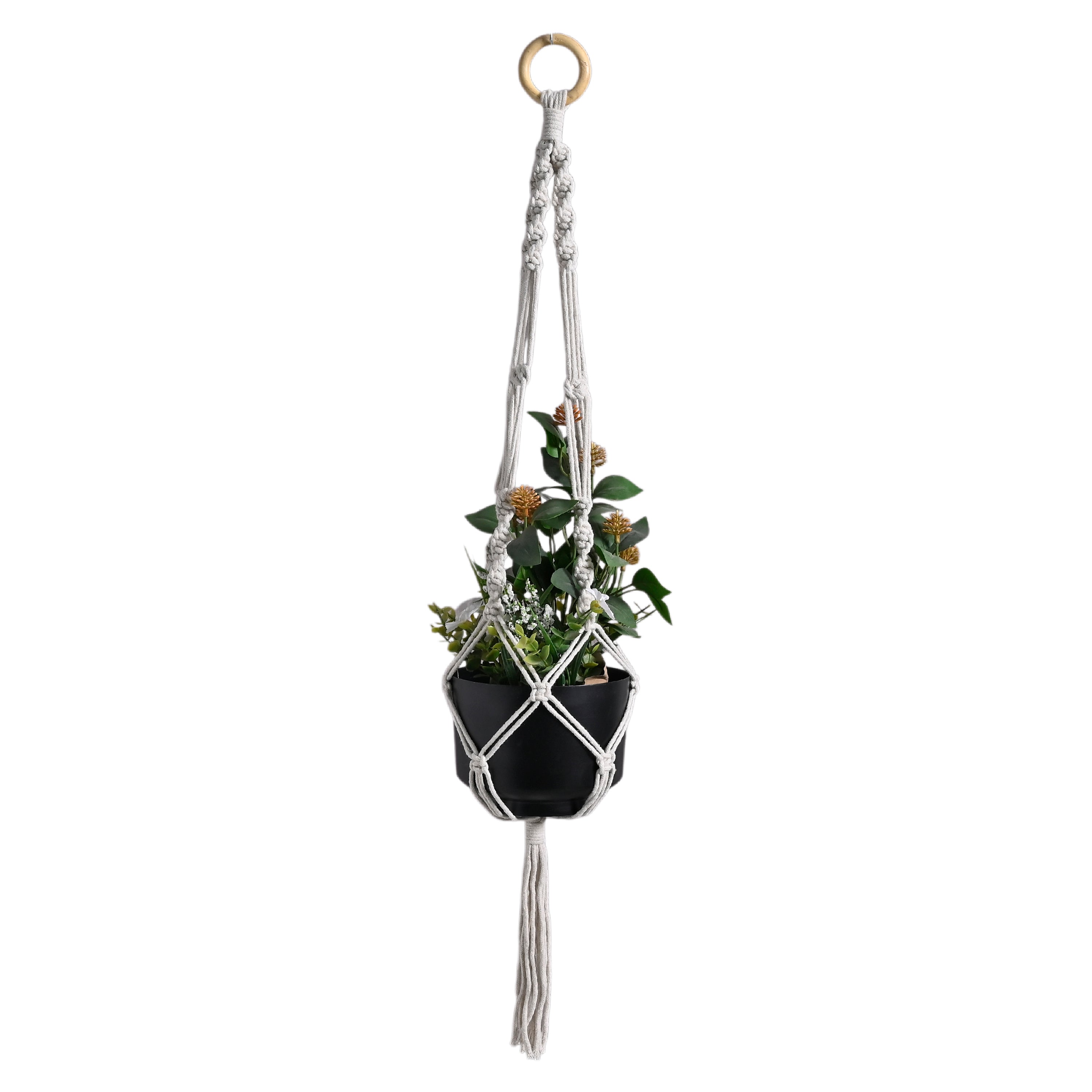 Handmade Macramé Plant Hanger with Elegant Black Metal Pot | Boho Home Decor Hanging Planter for Indoor & Outdoor