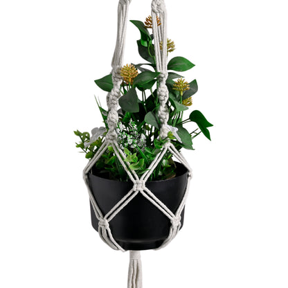 Handmade Macramé Plant Hanger with Elegant Black Metal Pot | Boho Home Decor Hanging Planter for Indoor &amp; Outdoor