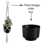Handmade Macramé Plant Hanger with Elegant Black Metal Pot | Boho Home Decor Hanging Planter for Indoor & Outdoor