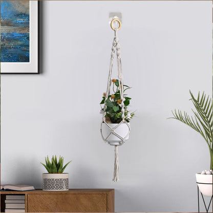Handmade Macramé Plant Hanger with Elegant White Metal Pot | Boho Home Decor Hanging Planter for Indoor &amp; Outdoor