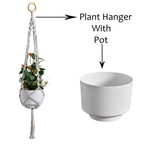 Handmade Macramé Plant Hanger with Elegant White Metal Pot | Boho Home Decor Hanging Planter for Indoor & Outdoor