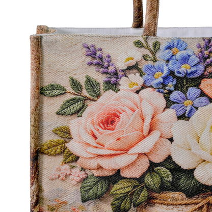 Vintage Floral Tapestry Tote Bag – Woven Rose Bouquet
