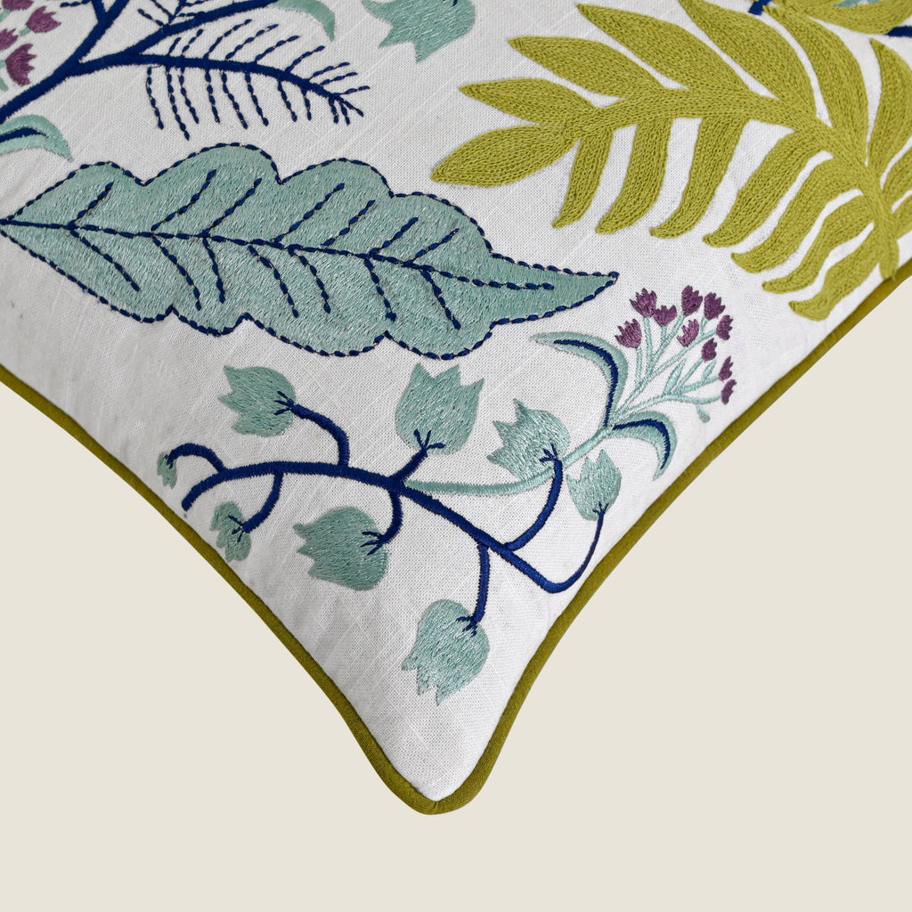 Embroidered Botanical Accent Pillow