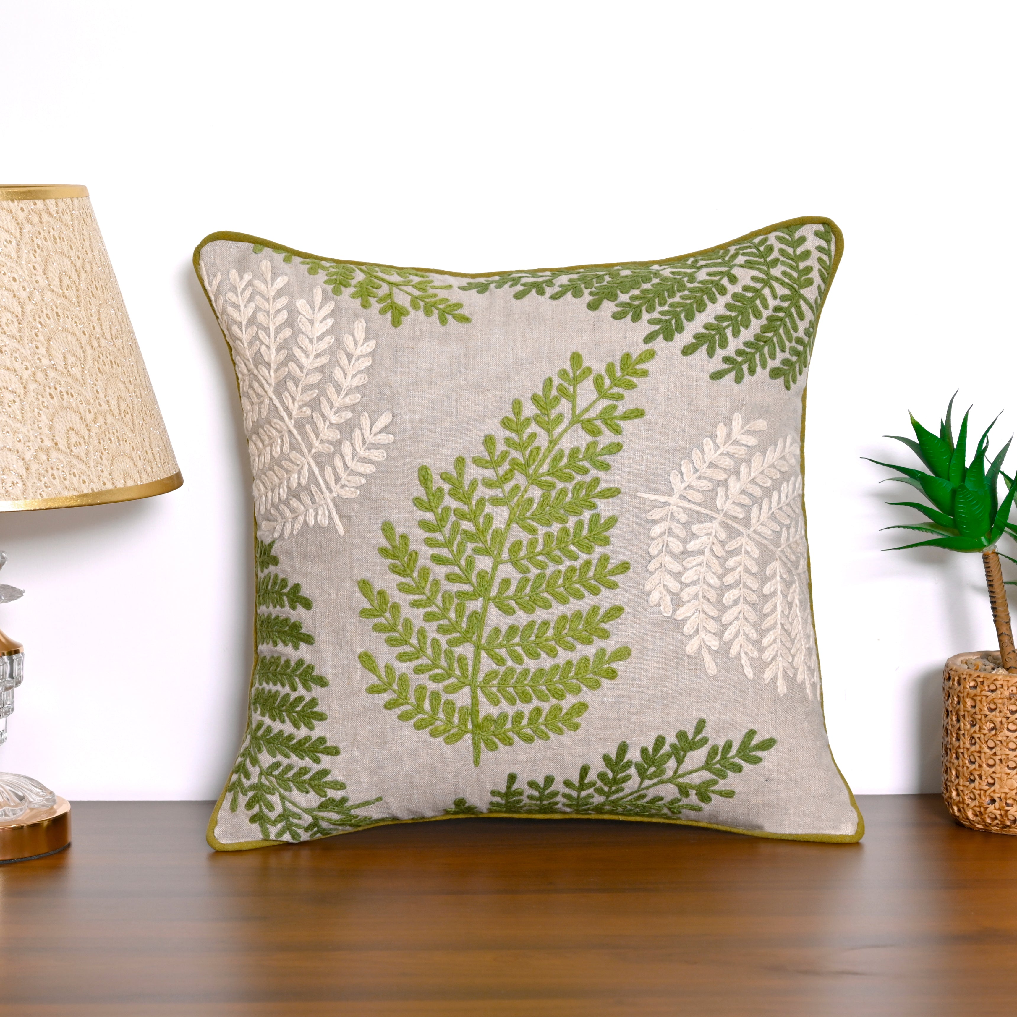 Embroidered Botanical Throw Pillow