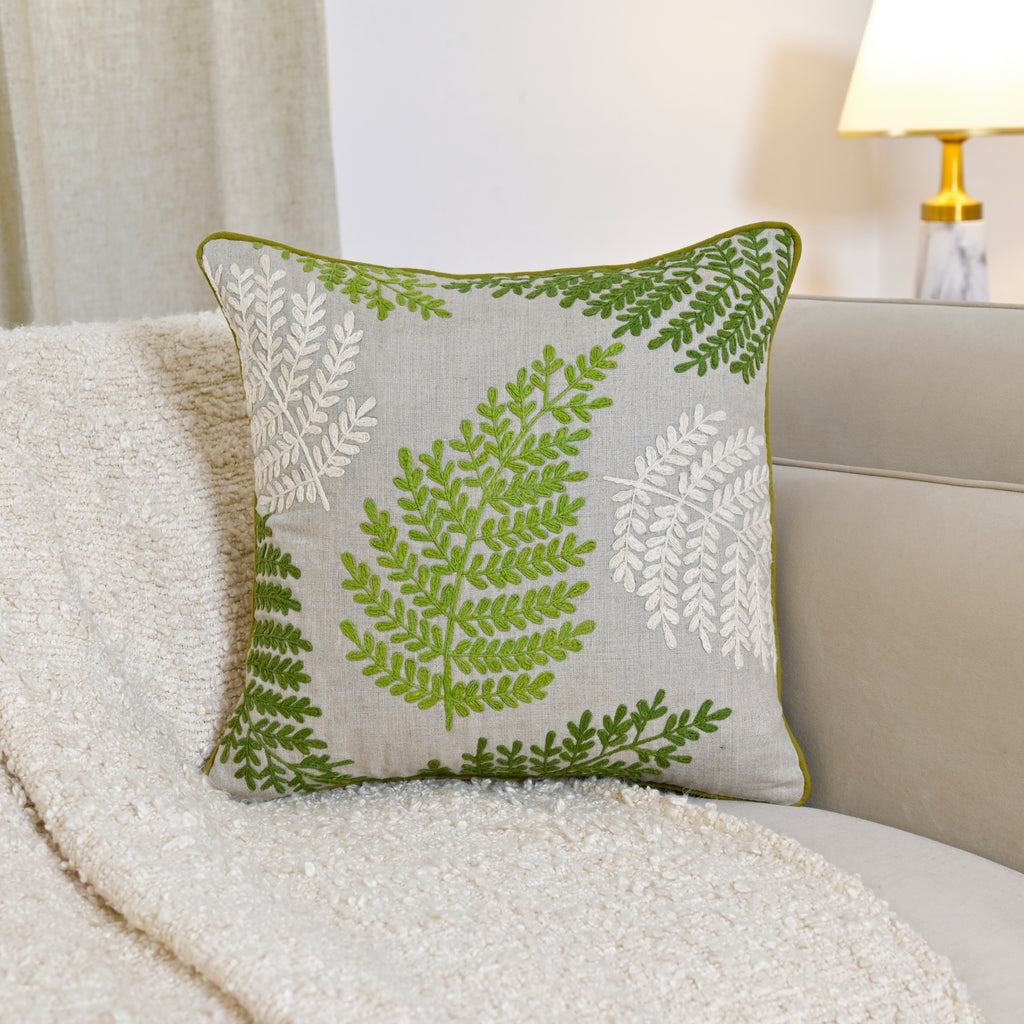 Embroidered Botanical Throw Pillow
