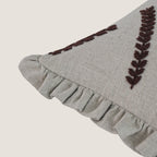 Embroidered Linen-Blend Ruffled Pillow Cover | Rustic Wheat Leaf Motif Decorative Cushion Cover Set of 1 Pc