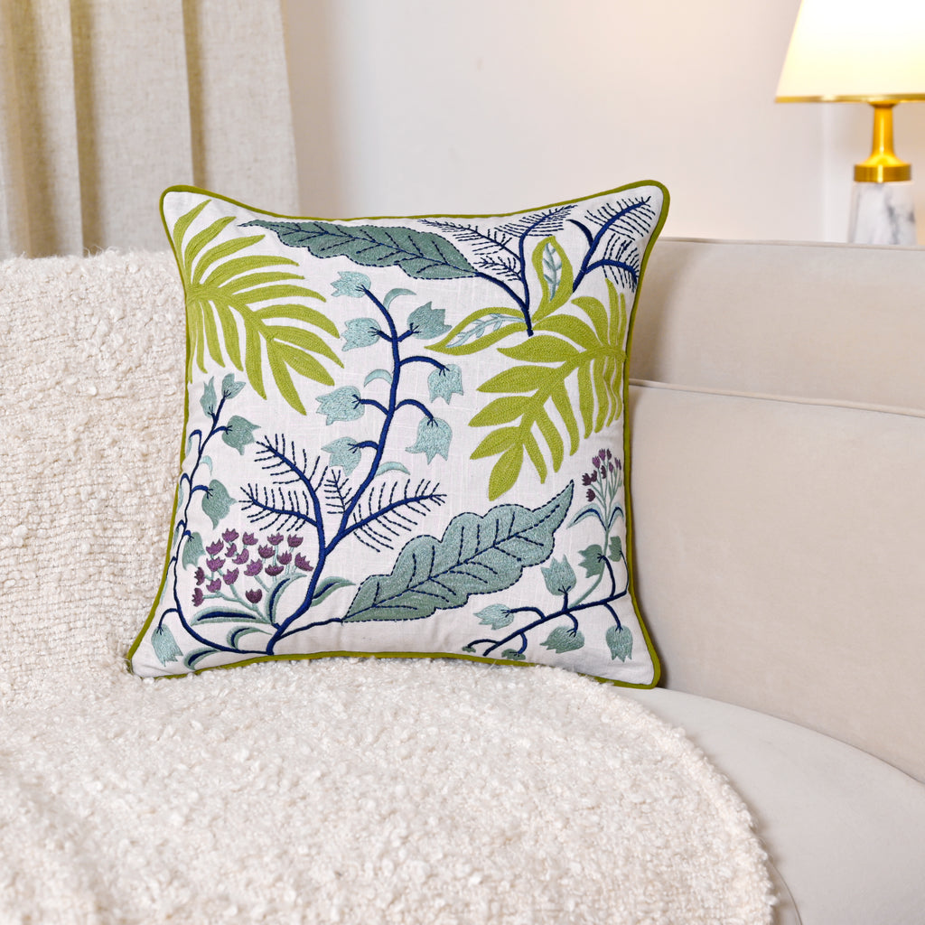 Embroidered Botanical Accent Pillow