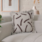 Embroidered Linen-Blend Ruffled Pillow Cover | Rustic Wheat Leaf Motif Decorative Cushion Cover Set of 1 Pc