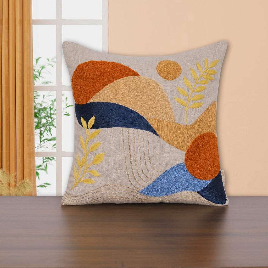 Embroidered Abstract Square Cushion Cover - 16x16 Inch  Set of 1 Pc