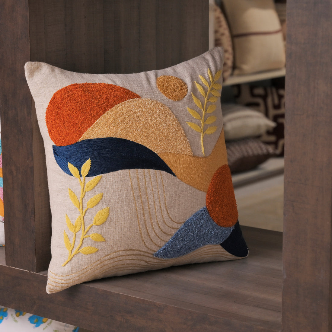 Embroidered Abstract Square Cushion Cover - 16x16 Inch  Set of 1 Pc