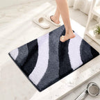 Wave Pattern Microfiber Bath Mat - Grey & White Abstract Shag Rug (40 x 60 cm)