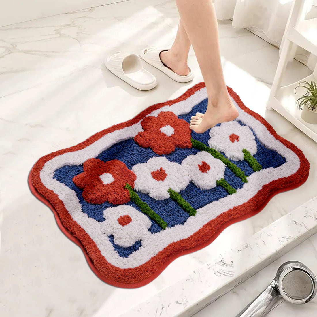 Bloom &amp; Bright Premium Cotton Bath Mat Artistic Floral