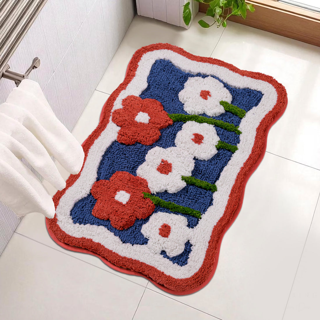 Bloom &amp; Bright Premium Cotton Bath Mat Artistic Floral